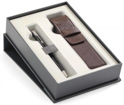 Набор: ручка шариковая PARKER Sonnet Black Lacquer CT BP + PU чехол (86 132b18)